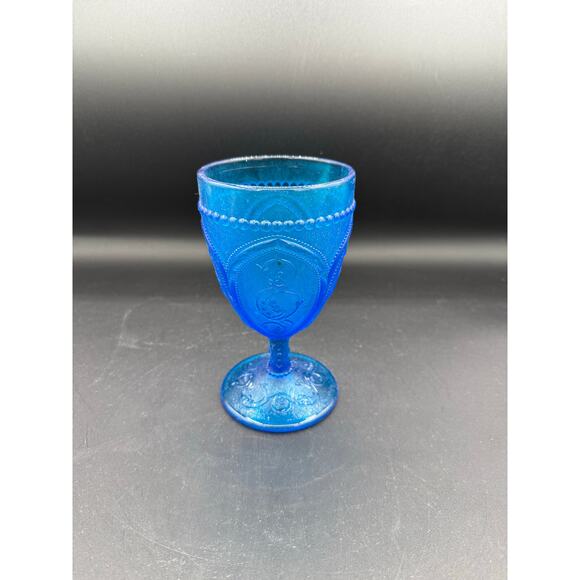 Vintage Blue Ornate Depression Glass Goblet - Picture 2 of 8